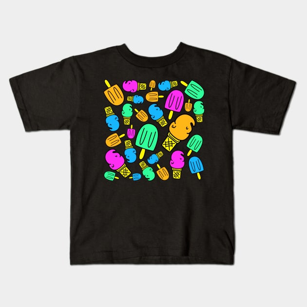 Neon Dessert - Ice Cream Cones and Popsicles Kids T-Shirt by sadsquatch